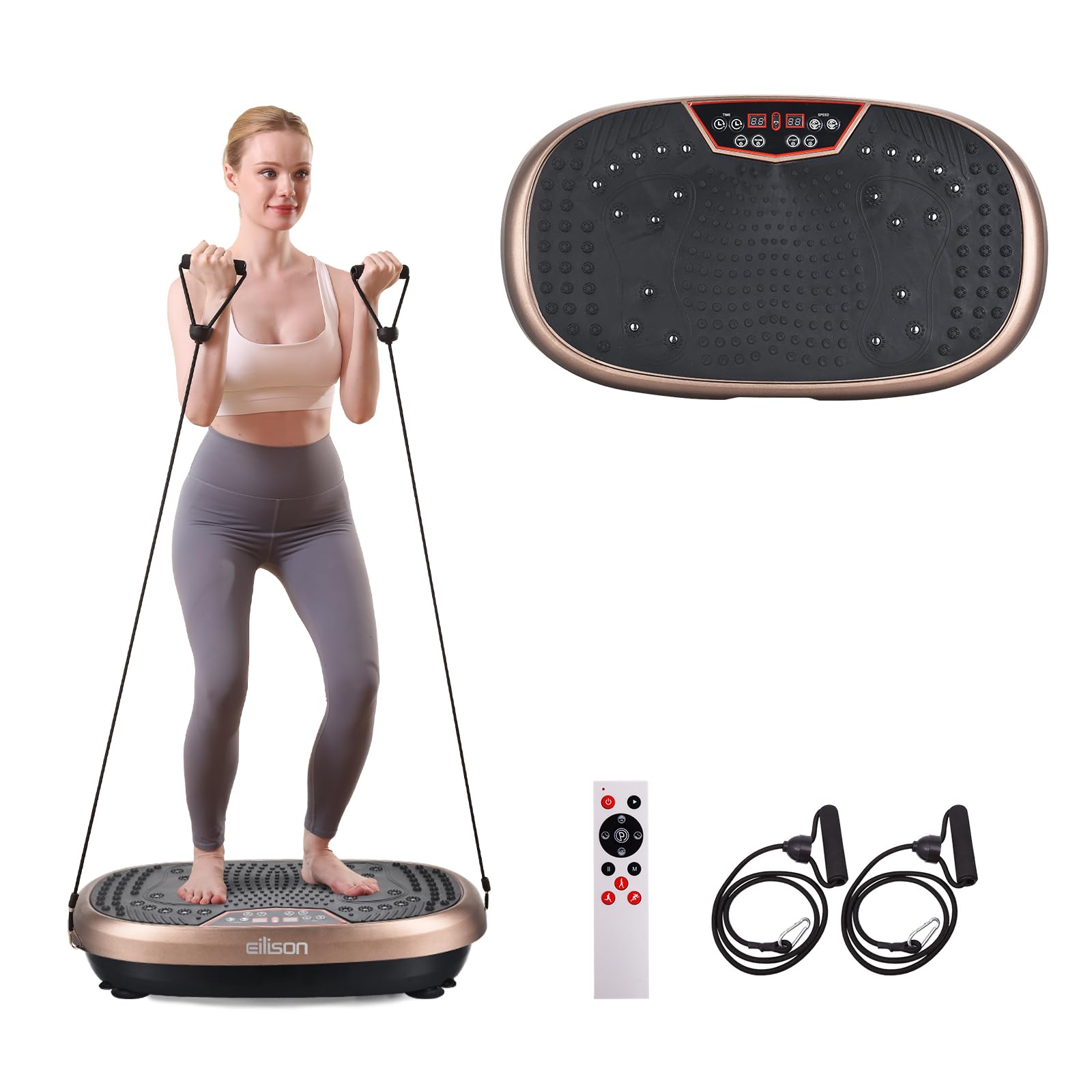 EILISON FitMaxx 3D XL Vibration Plate Exercise Machine - Whole Body Workout Vibration Platform w/Loop Bands - Lymphatic Drainage Machine for Weight Loss, Shaping, Recovery