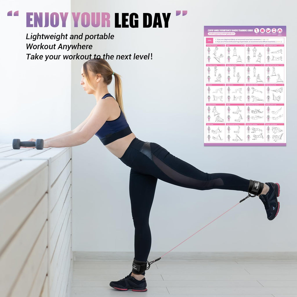 Ankle Resistance Bands with Cuffs, Ankle Bands for Working Out, Kickbacks Hip, Leg Glute Exercise Equipment with Training Poster, Resistance Workout Equipment for Women