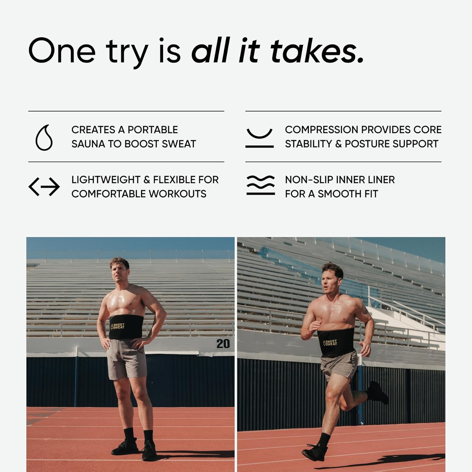Sports Research Sweet Sweat Waist Trimmer (Core Series) - Premium Sweat Enhancing Fitness Band for Women & Men