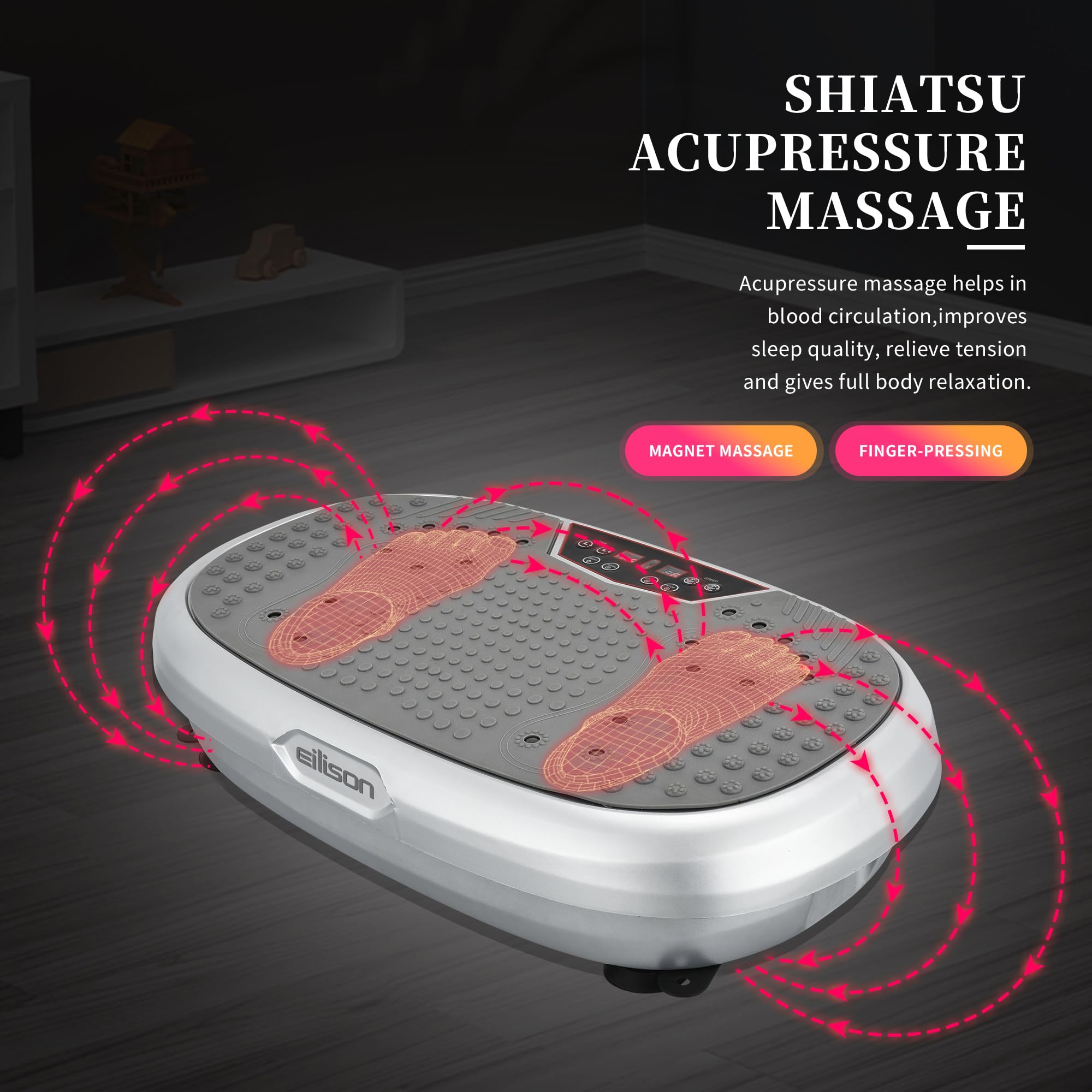 EILISON FitMaxx 3D XL Vibration Plate Exercise Machine - Whole Body Workout Vibration Platform w/Loop Bands - Lymphatic Drainage Machine for Weight Loss, Shaping, Recovery