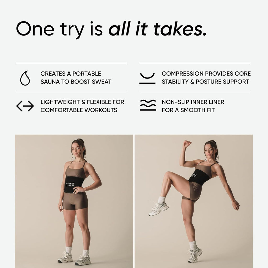 Sports Research Sweet Sweat Waist Trimmer (Core Series) - Premium Sweat Enhancing Fitness Band for Women & Men