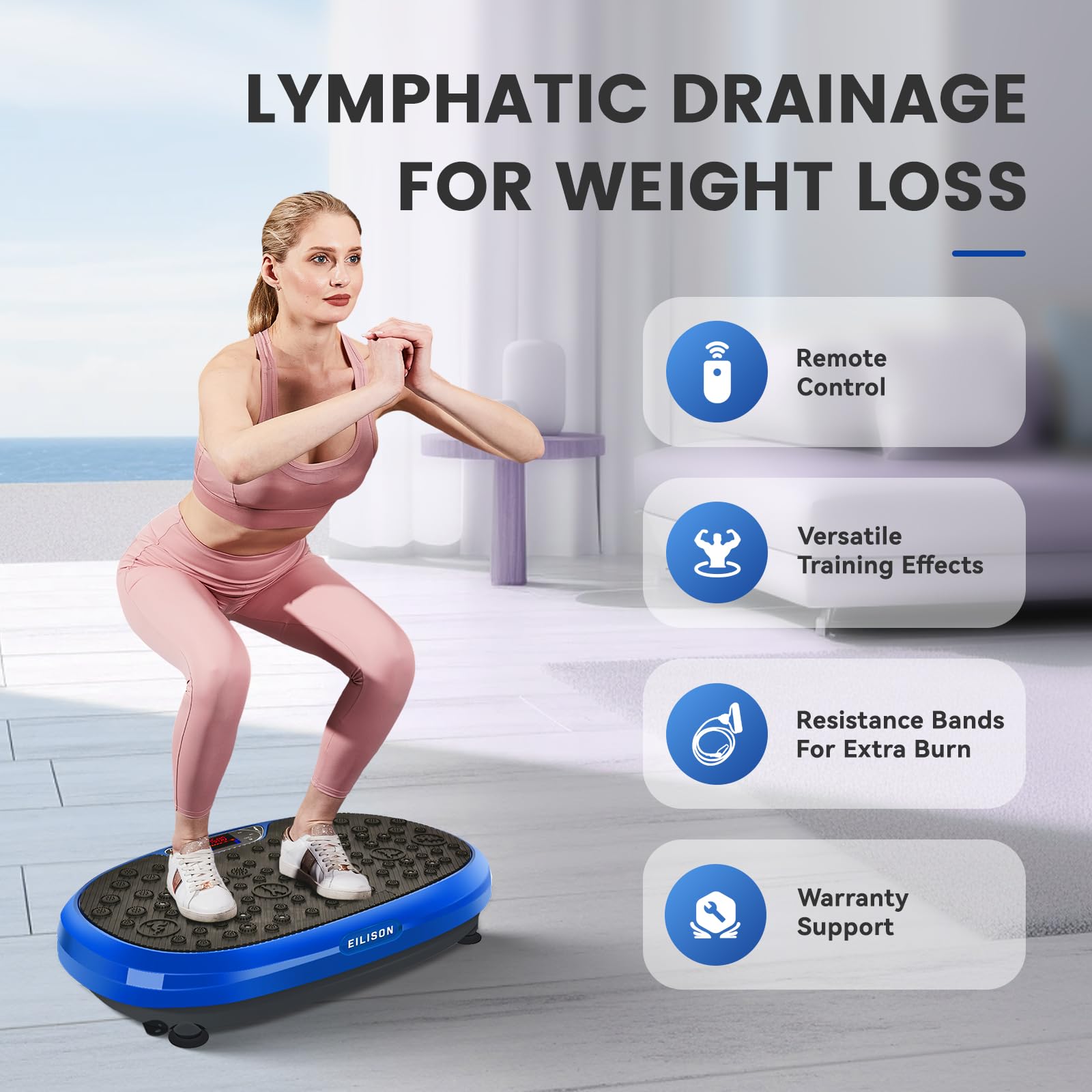EILISON FitMaxx 3D XL Vibration Plate Exercise Machine - Whole Body Workout Vibration Platform w/Loop Bands - Lymphatic Drainage Machine for Weight Loss, Shaping, Recovery