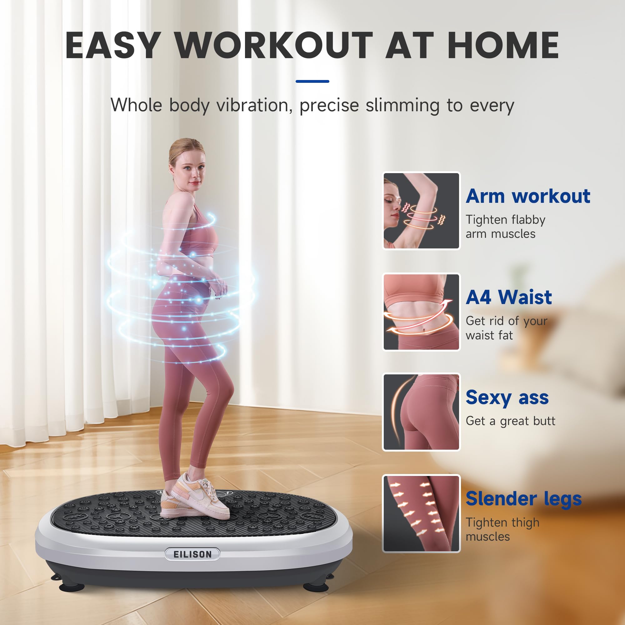 EILISON FitMaxx 3D XL Vibration Plate Exercise Machine - Whole Body Workout Vibration Platform w/Loop Bands - Lymphatic Drainage Machine for Weight Loss, Shaping, Recovery
