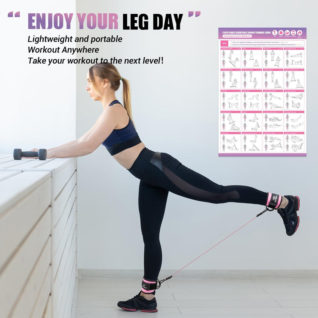 Ankle Resistance Bands with Cuffs, Ankle Bands for Working Out, Kickbacks Hip, Leg Glute Exercise Equipment with Training Poster, Resistance Workout Equipment for Women