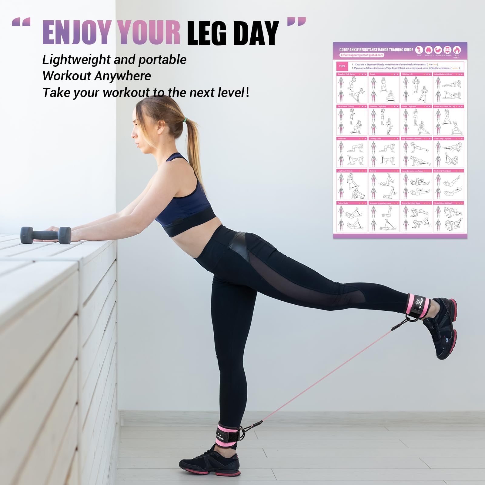 Ankle Resistance Bands with Cuffs, Ankle Bands for Working Out, Kickbacks Hip, Leg Glute Exercise Equipment with Training Poster, Resistance Workout Equipment for Women