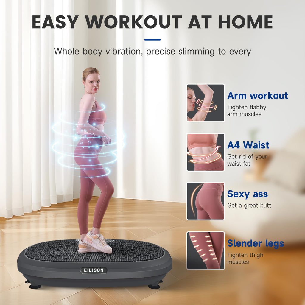 EILISON FitMaxx 3D XL Vibration Plate Exercise Machine - Whole Body Workout Vibration Platform w/Loop Bands - Lymphatic Drainage Machine for Weight Loss, Shaping, Recovery