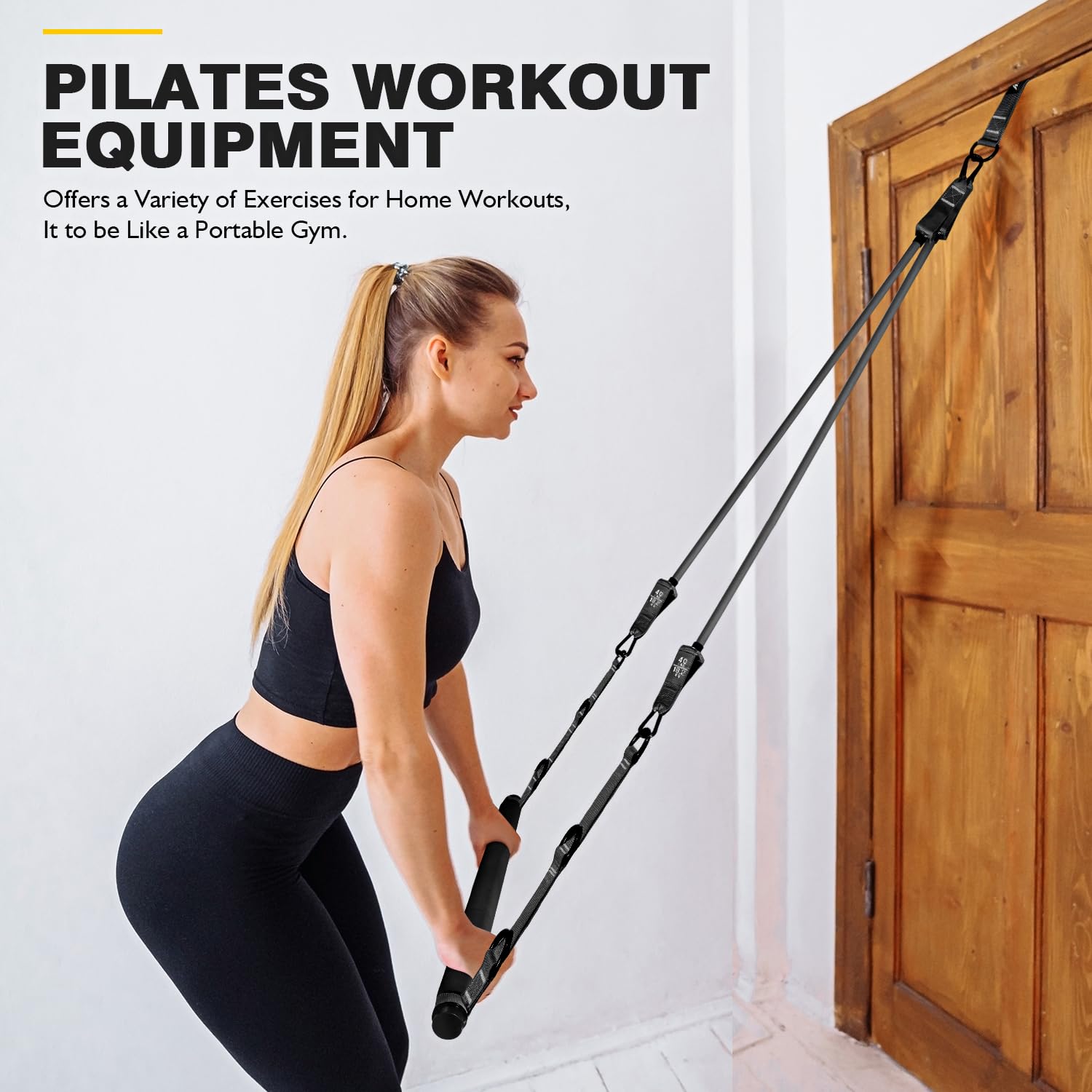 Ayombo Pilates Bar Kit with Resistance Bands, Pilates Workout Equipment for Legs, Hip, Waist, Arm, Squats Exercise Equipment for Home Workouts, Adjustable 3-Section Pilates Bar Kit for Women & Men