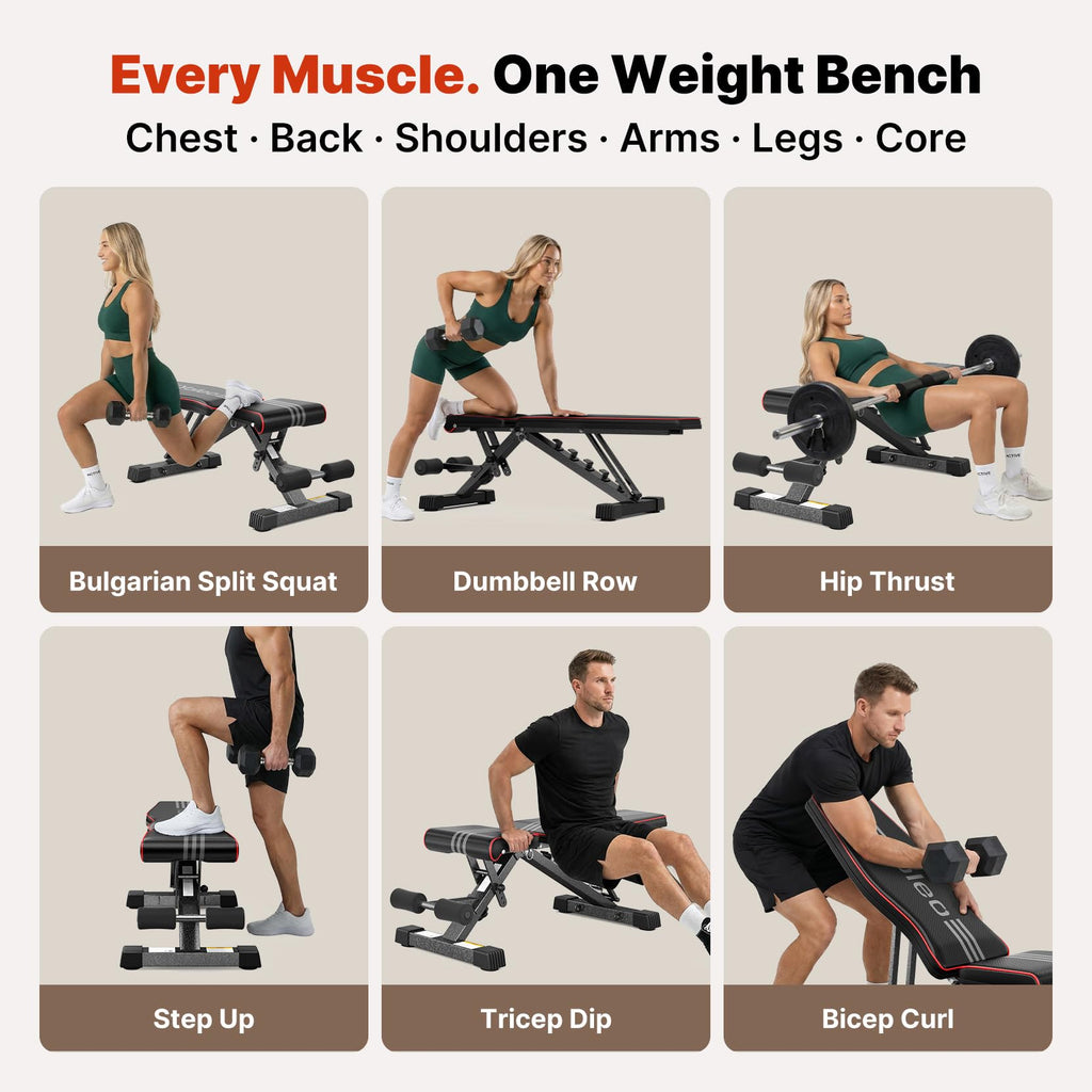 YOLEO Adjustable Weight Bench for Home Gym, ASTM-Certified 827LBS, 98% Pre-Assembled, Foldable Gym Bench with 84 Positions Incline Decline Flat, Wider Seat