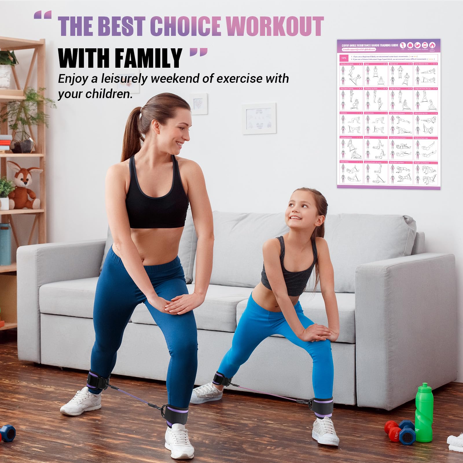 Ankle Resistance Bands with Cuffs, Ankle Bands for Working Out, Kickbacks Hip, Leg Glute Exercise Equipment with Training Poster, Resistance Workout Equipment for Women