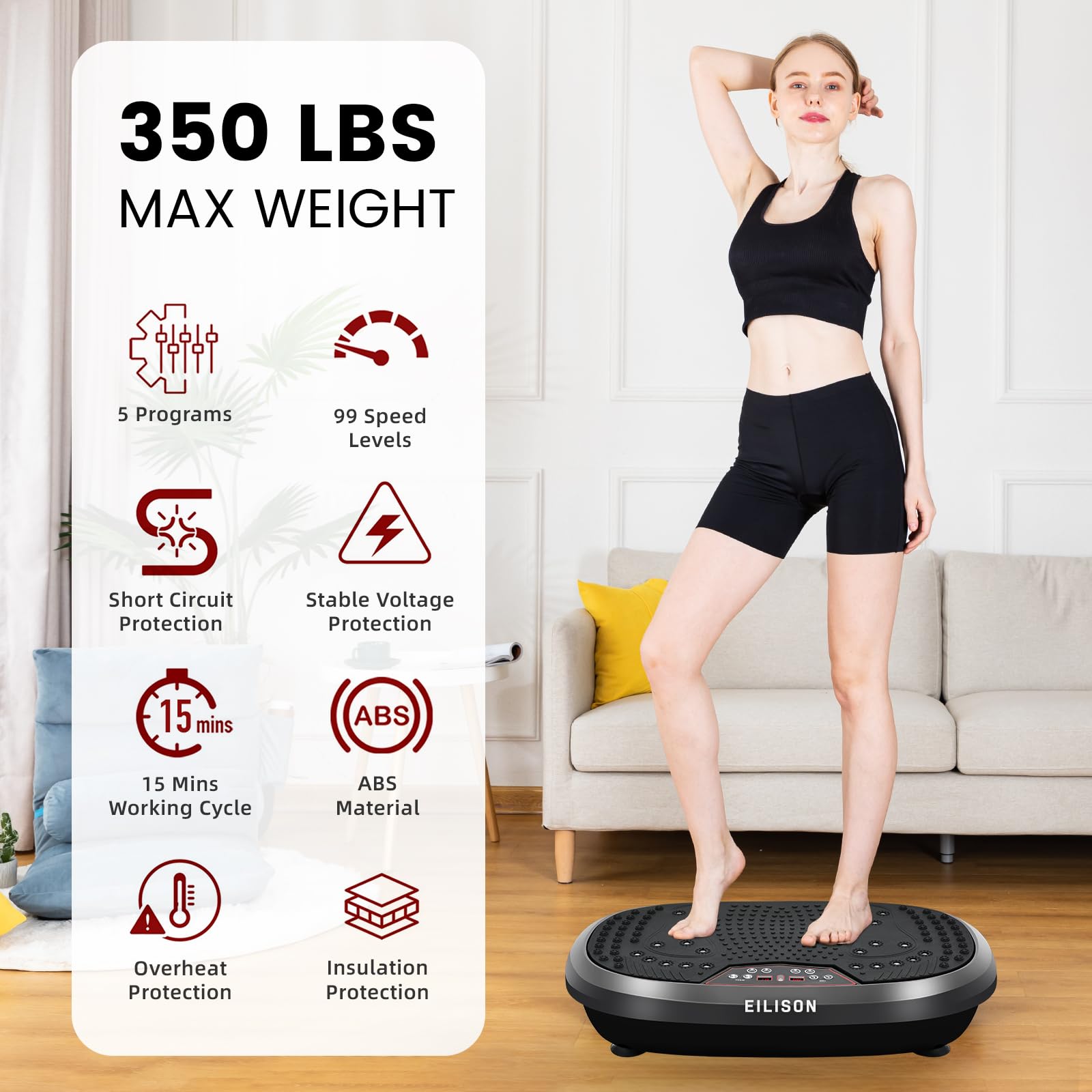 EILISON FitMaxx 3D XL Vibration Plate Exercise Machine - Whole Body Workout Vibration Platform w/Loop Bands - Lymphatic Drainage Machine for Weight Loss, Shaping, Recovery