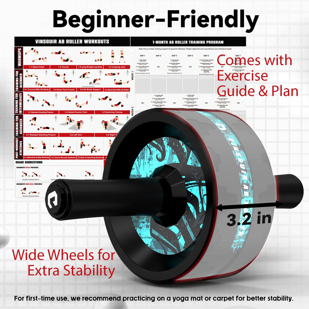 VINSGUIR Ab Roller Wheel, Abs & Core Workout Equipment for Home Gym with Knee Pad Accessories, Abdominal Wheel for Full-body Strength Training