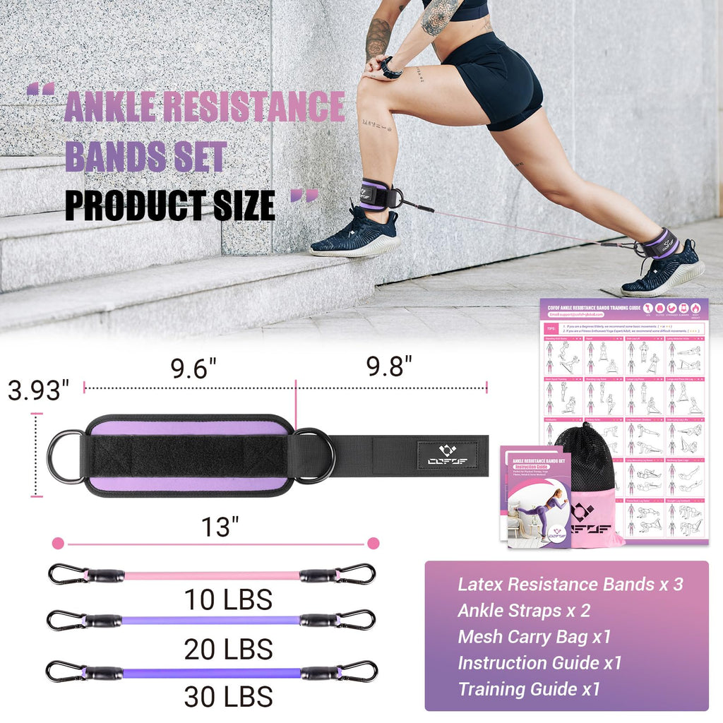 Ankle Resistance Bands with Cuffs, Ankle Bands for Working Out, Kickbacks Hip, Leg Glute Exercise Equipment with Training Poster, Resistance Workout Equipment for Women