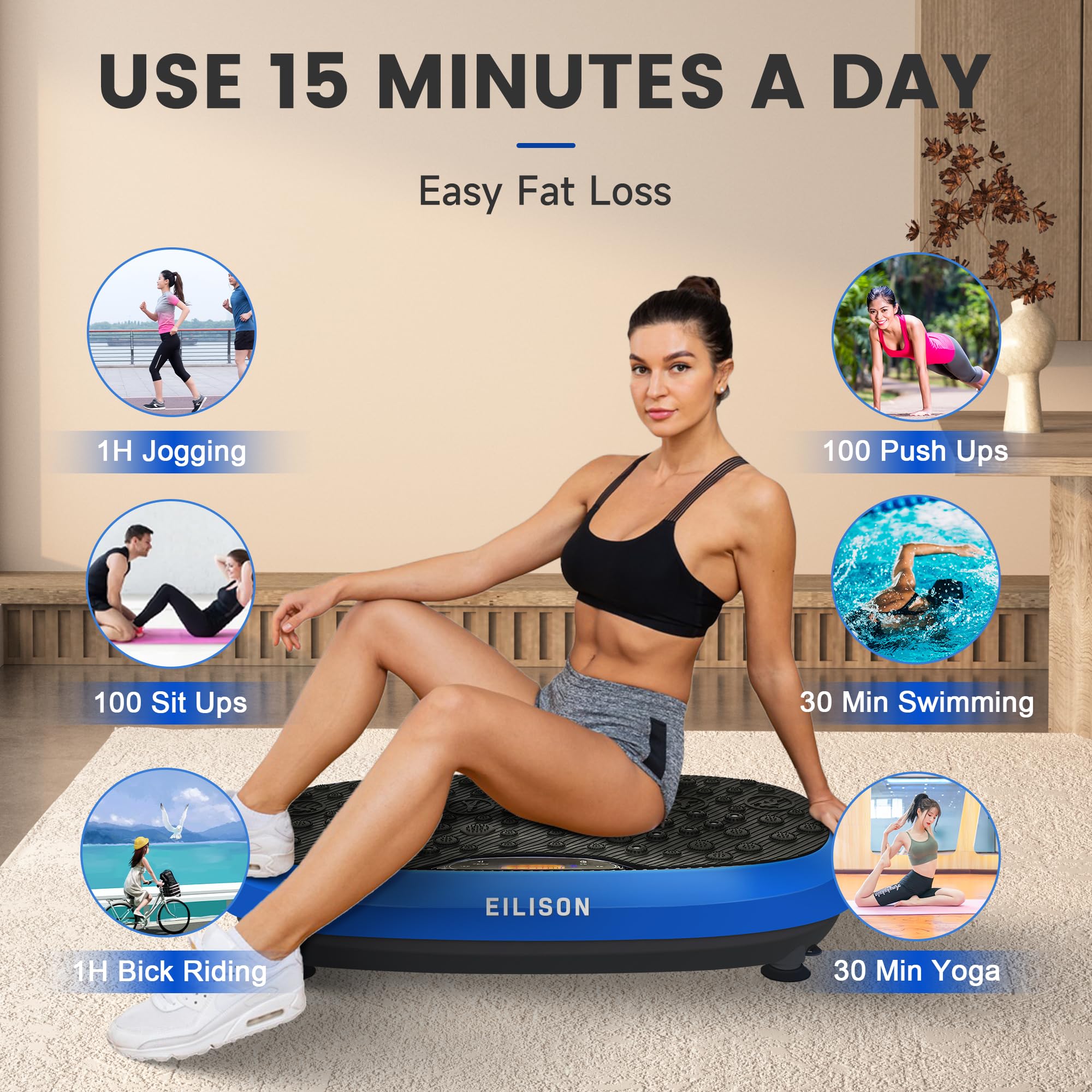 EILISON FitMaxx 3D XL Vibration Plate Exercise Machine - Whole Body Workout Vibration Platform w/Loop Bands - Lymphatic Drainage Machine for Weight Loss, Shaping, Recovery